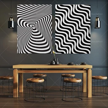 Optična Iluzija Wall Art Plakat | Črni in Beli Op Art Učinek | Sodobno, Enostavno, Edinstvena, Eklektična Vertikalni Beli in Črni Op.